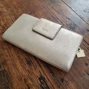 NWT Fossil Wallet Gold Shimmer Clutch RFID